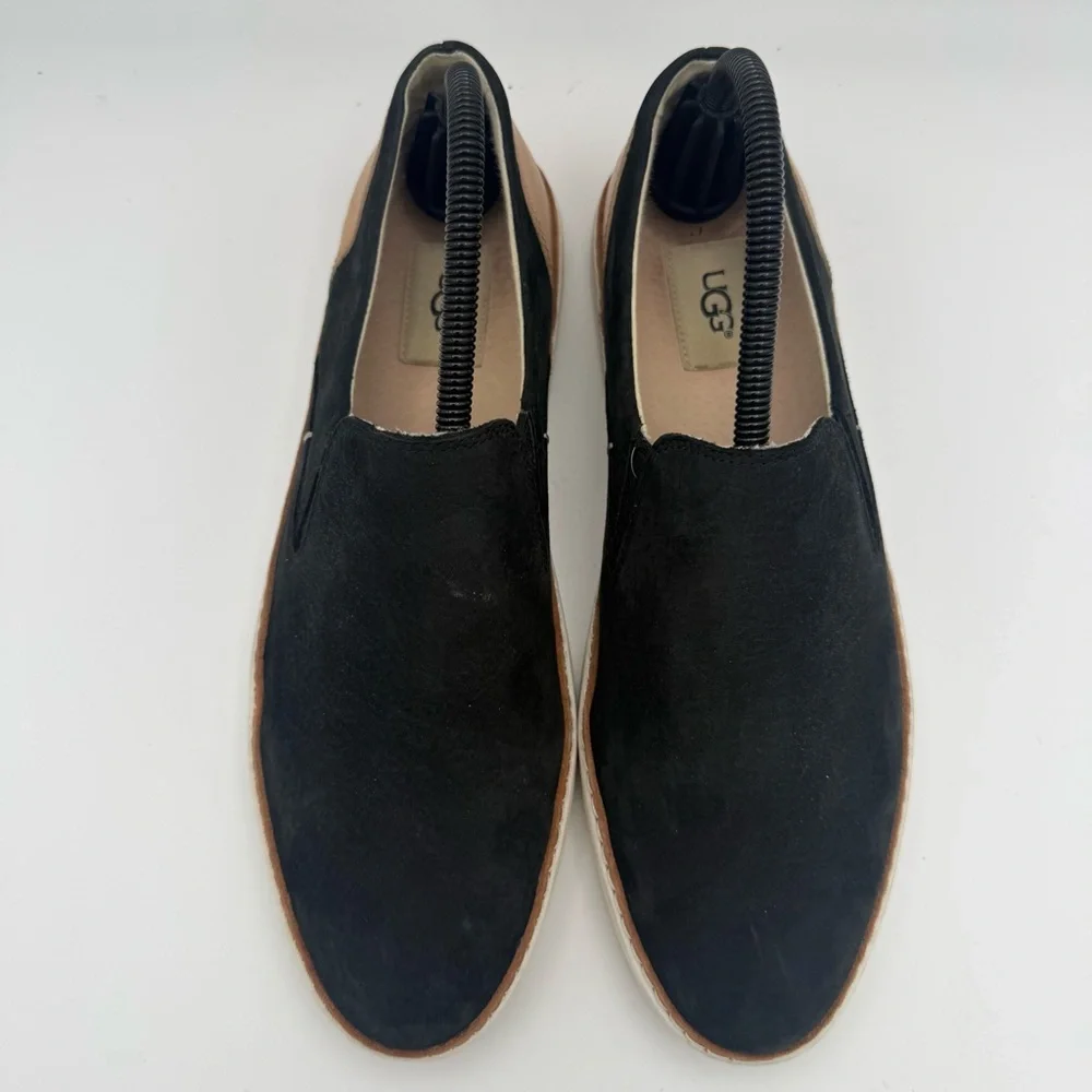 Women’s UGG Black Tan Suede Leather Adley Slip-On Loafer Casual Sneakers Size 10